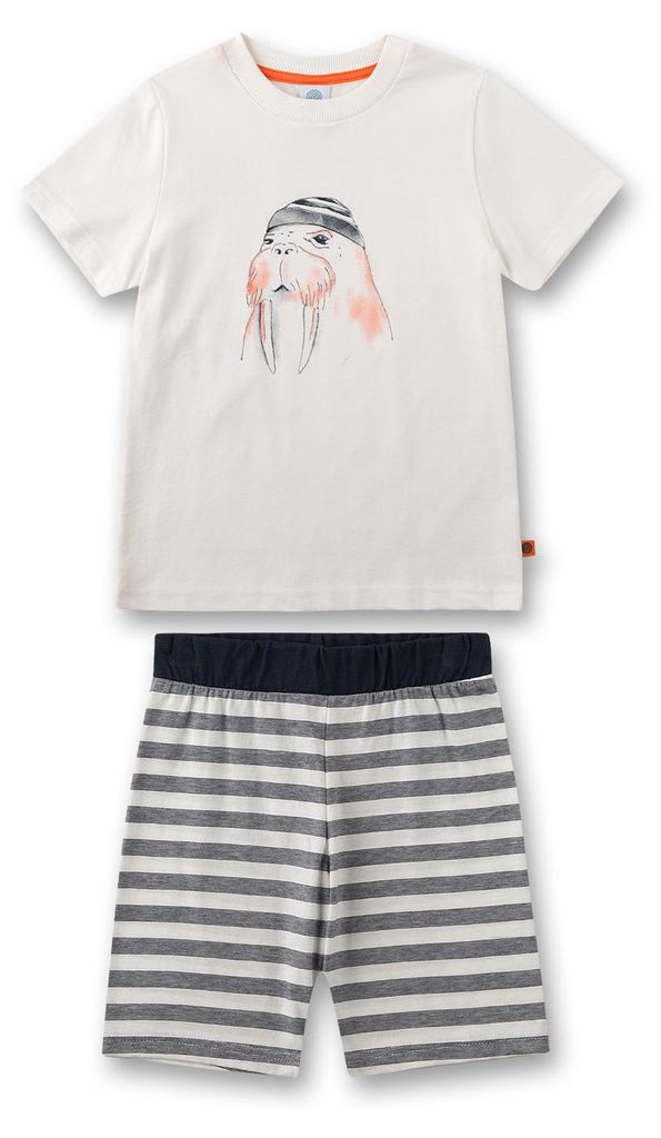 Sanetta Jungen-Schlafanzug kurz off-white Walross/Ringel 98