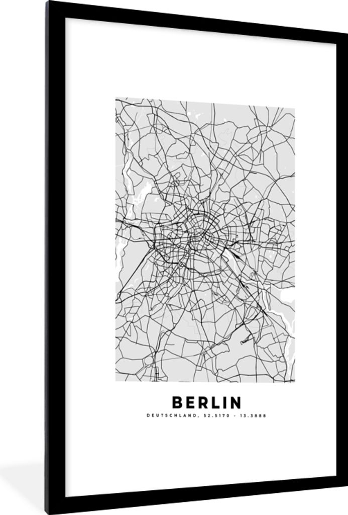 MuchoWow Gerahmtes Poster Deutschland - Stadtplan - Berlin - Karte 60x90 cm - Poster mit Schwarzem Bilderrahmen Wandposter Rahmen Foto Bilder - D...