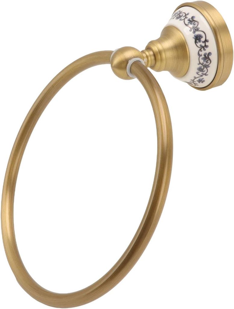 Antiker Handtuchhalter aus Messing, Porzellansockel, für Bad/Küche, rund, zur Wandmontage