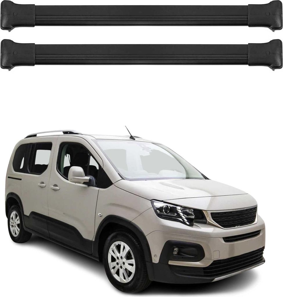 Dachträger Grundtäger für Peugeot Rifter 2018-2025 75kg Aluminium Schwarz 2 tlg