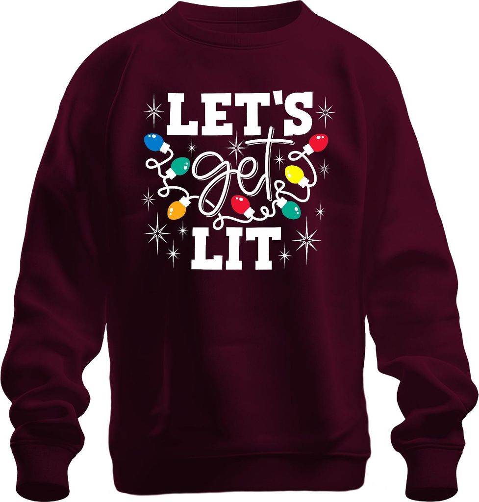Let's Get Lit Weihnachten Lichterkette Weihnachtsfeier Party Uni Sweatshirt Pullover, Burgundy, XL