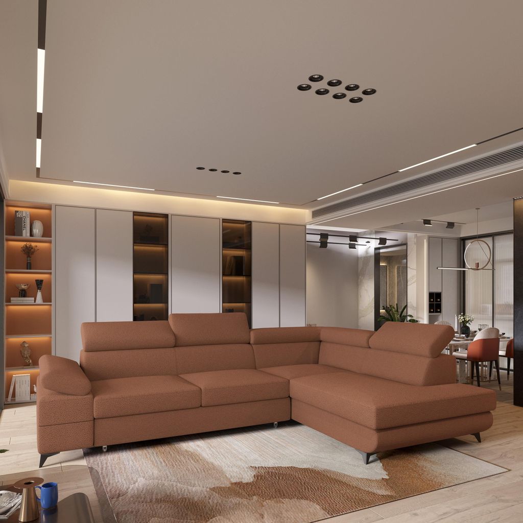 Masseno Ecksofa FAVIEN R-S mit Schlaffunktion L-Form, Sofa mit Bettkasten, Wohnzimmersofa, Couch, Soffa, Bettsofa, Couchgarnitur- Orange, QUELLE 54