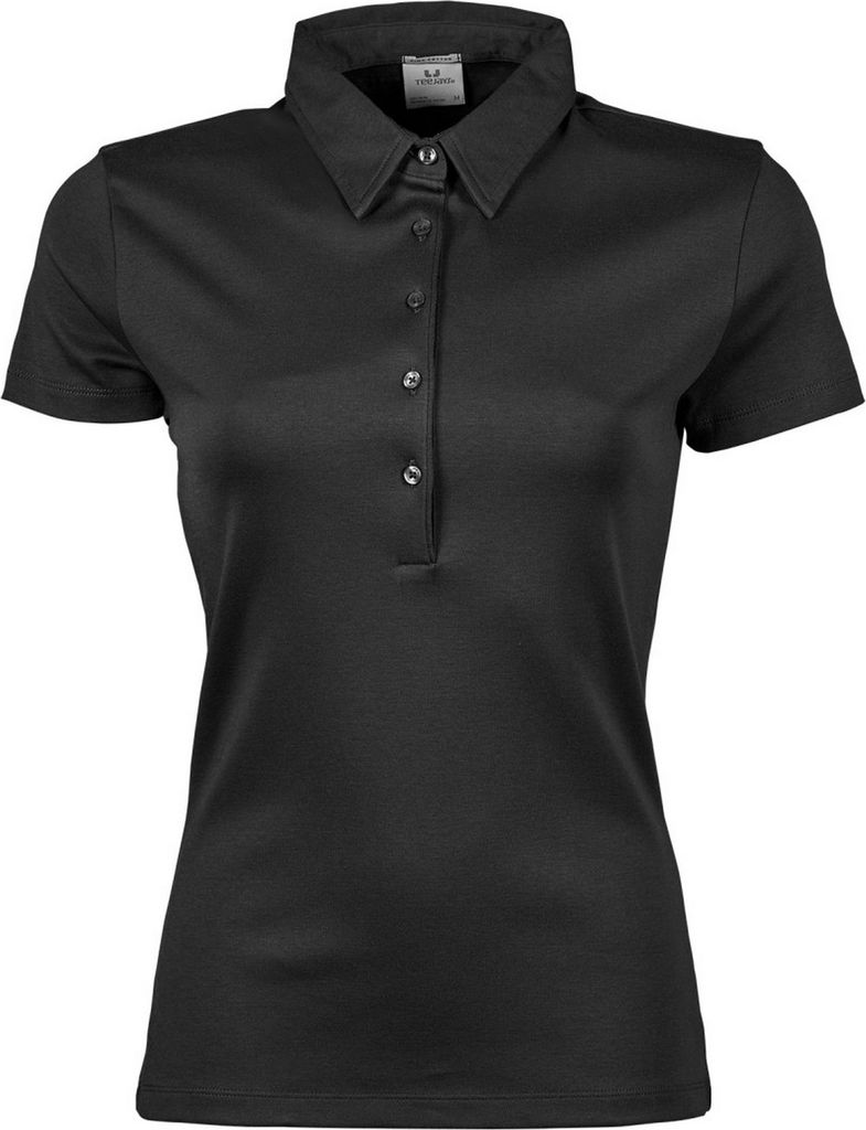 Tee Jays Damen Pima Kurzarm Polo Shirt Baumwolle BC3813 (L) (Schwarz)