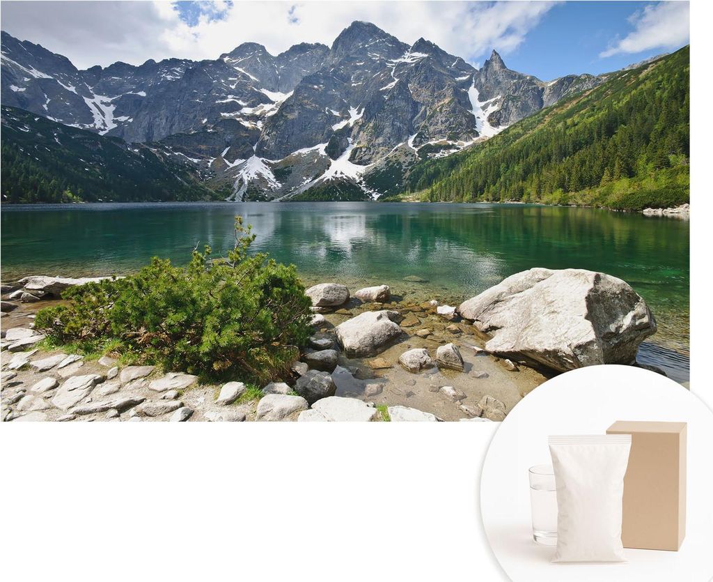 Fototapete - Wandbilder für Wohnzimmer - 416x254 - Dekorative Wandfolie - Modernes Design für Wanddekoration - Tapeten für Innenräume - Bergsee