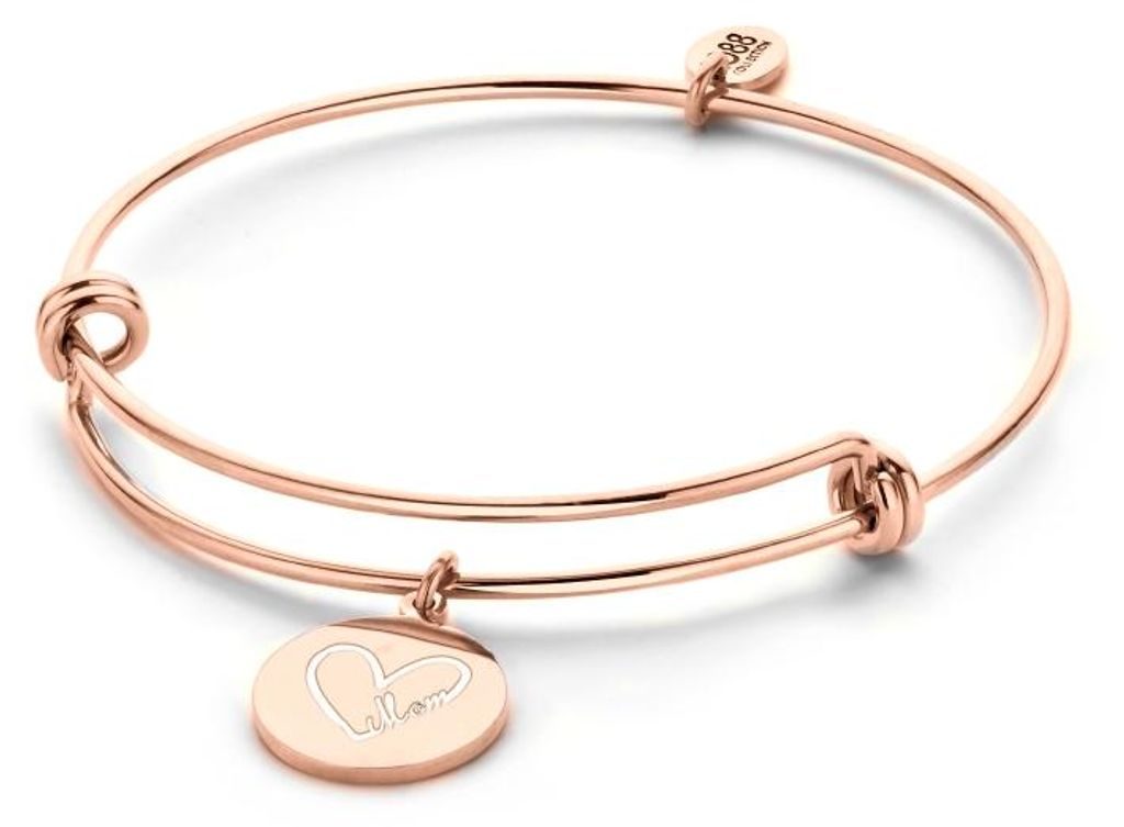 CO88 Collection Beloved 8CB-90232 Stahlarmband mit Anhängern – Herz und „Mom“ – Geschenk für sie – Einheitsgröße – Roséfarben