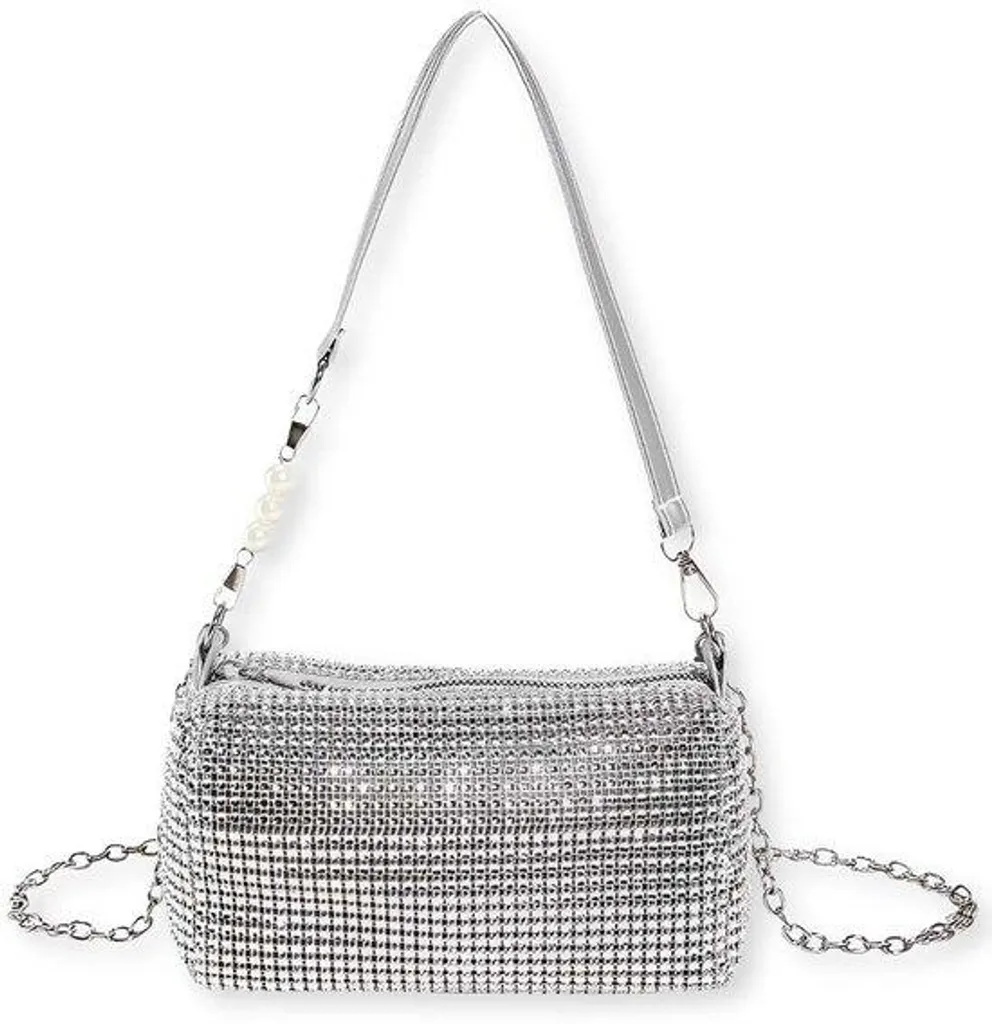 Sac à main argenté à paillettes pour femme - Pochette de soirée chic