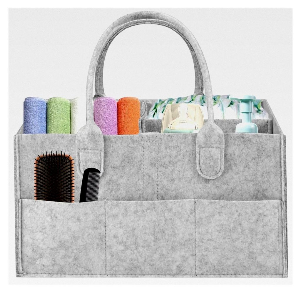 Wickelorganizer, Wickeltasche mit Trennfächern, faltbare Filztasche in Hellgrau zur Aufbewahrung von Windeln, Feuchttüchern und Babyflaschen