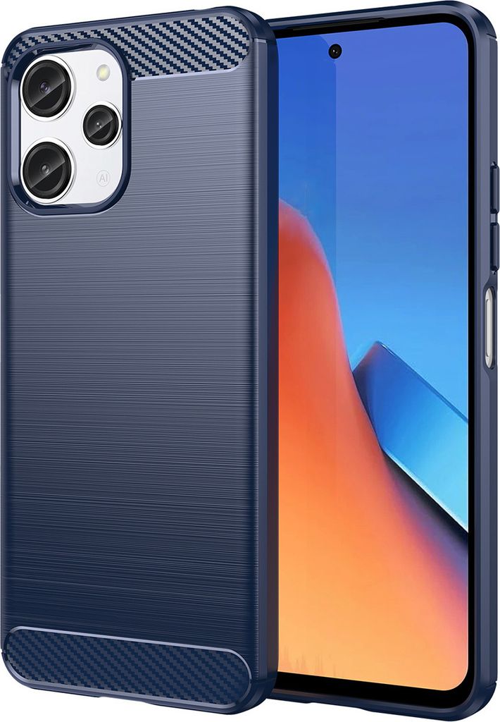 Hülle für Xiaomi Poco M6 Pro 5G/Redmi 12/Redmi 12 5G Carbon-Faser Weich TPU Silikon Stoßfest Handyhülle Blau