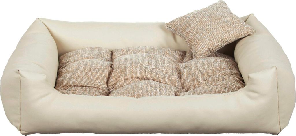 Hundebett EKO – Elegantes Hundesofa aus Ökoleder, pflegeleichte Hundeliege und langlebiges Hundekissen in hoher Qualität (2XL - 110x90, Creme)
