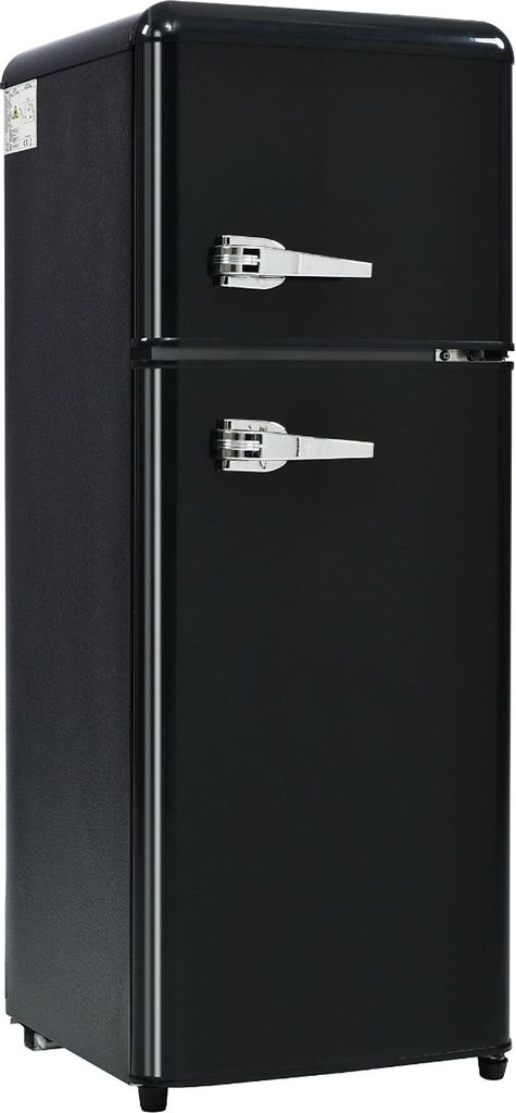 FORSMANO 92L Retro Kühlschrank, Freistehend, 2 türig, mit Gefrierfach, LED, 7 Temperaturstufen -27°C bis 13°C, 105,5x41x45,5 cm, Schwarz