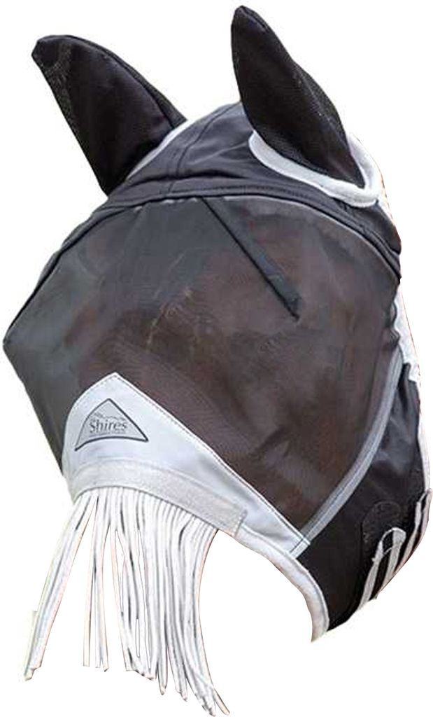 Shires - Pferde-Fliegenmaske mit Ohren- und Nasenfransen, Feines Netzmaterial ER465 (Pony) (Schwarz)