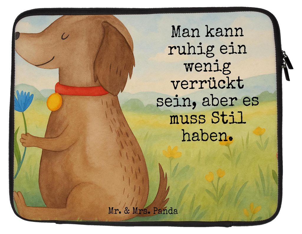 Mr. & Mrs. Panda Notebook Tasche Hund Blume Design 20 x 28 cm - Weiß - Geschenk, Süß, Laptoptasche, Stil, Laptop Case, Laptophülle, Hülle, Spr...