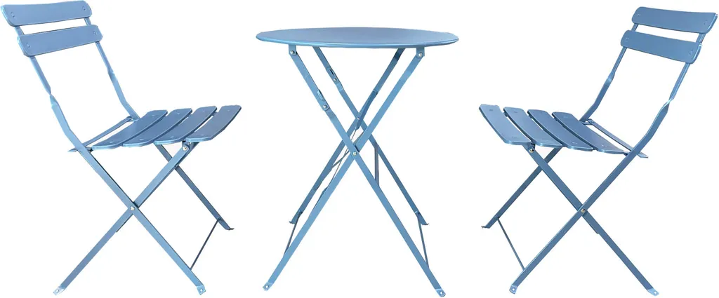 Set Bistro Compact pour Balcon Étroit Acier Bleu Stable et Robuste