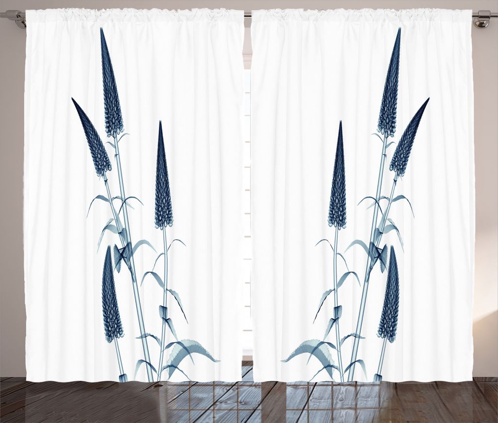 ABAKUHAUS Blume Rustikaler Gardine, X-Ray Ansicht einer Blüte, Schlafzimmer Kräuselband Vorhang mit Schlaufen und Haken, 280 x 175 cm, Teal weiß