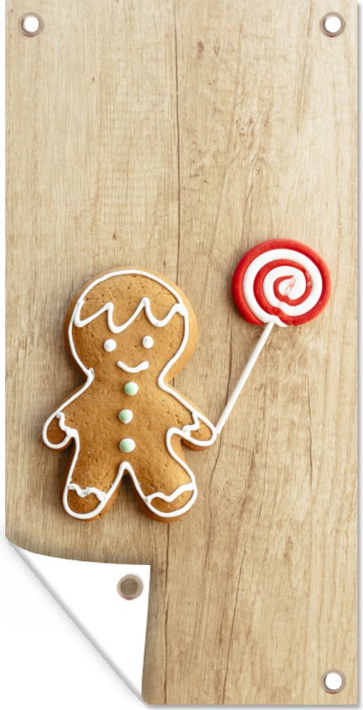 MuchoWow 40x80 cm Outdoor-Poster Gartendeko Sichtschutz Garten Poster für den Garten Lebkuchenmann mit Lutscher