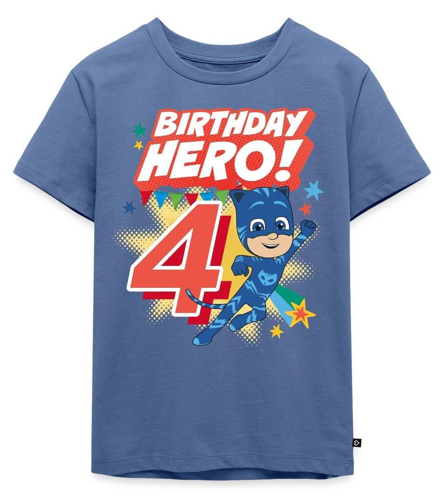 Spreadshirt PJ Masks Catboy Birthday Hero 4. Geburtstag Kinder Premium T-Shirt, 122/128 (6 Jahre), Taubenblau