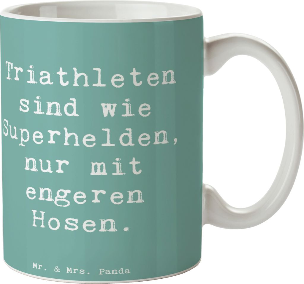 Mr. & Mrs. Panda Kaffeetasse Spruch Triathlon Superheld - Meeresbrise - Geschenk, Tasse, Durchhaltevermögen, Teamsport, Sportler Geschenke, Kaffee...