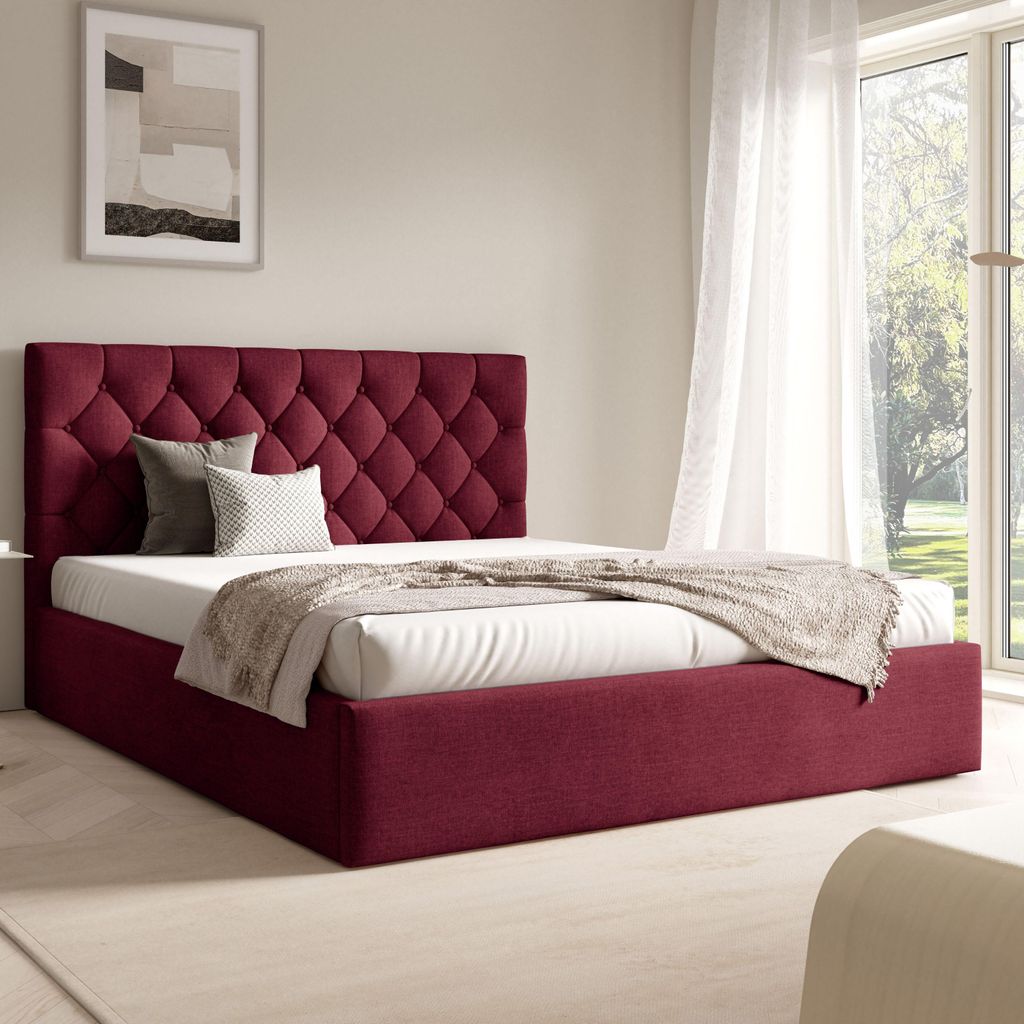 FURNISTAR Polster BEA IV mit kasten| 180x200|Doppel mit Stauraum und Lattenrost|Boxspring-Optik|ohne Matratze|Schlafzimmer - Weinrot