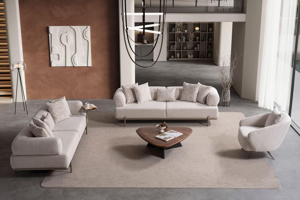 Sitzgruppe/Sofa Set - Wohnzimmergarnitur "Olvina" 3+3+1-Beige