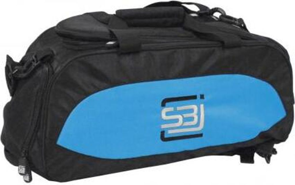 Sporttasche mit Rucksackfunktion in schwarz mit türkisen Seiteneinsätzen Größe - M