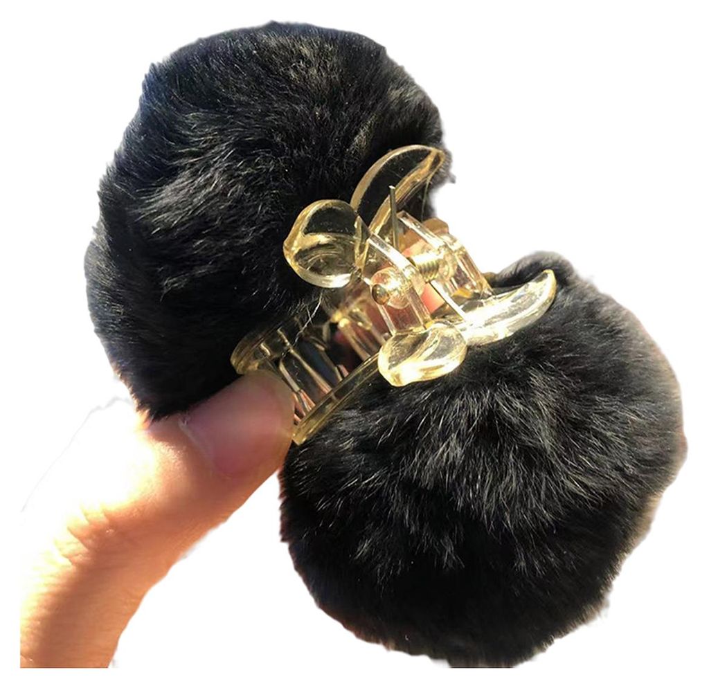 Haarspange mit starken Krallen, farbecht, bruchfest, haart nicht, rutschfest, flauschige Fellbommel, ideal für Herbst und Winter.