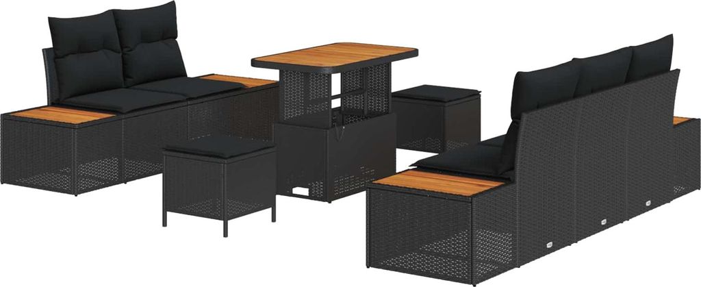 Gartensofa-set 8 pcs Schwarz Poly-Rattan