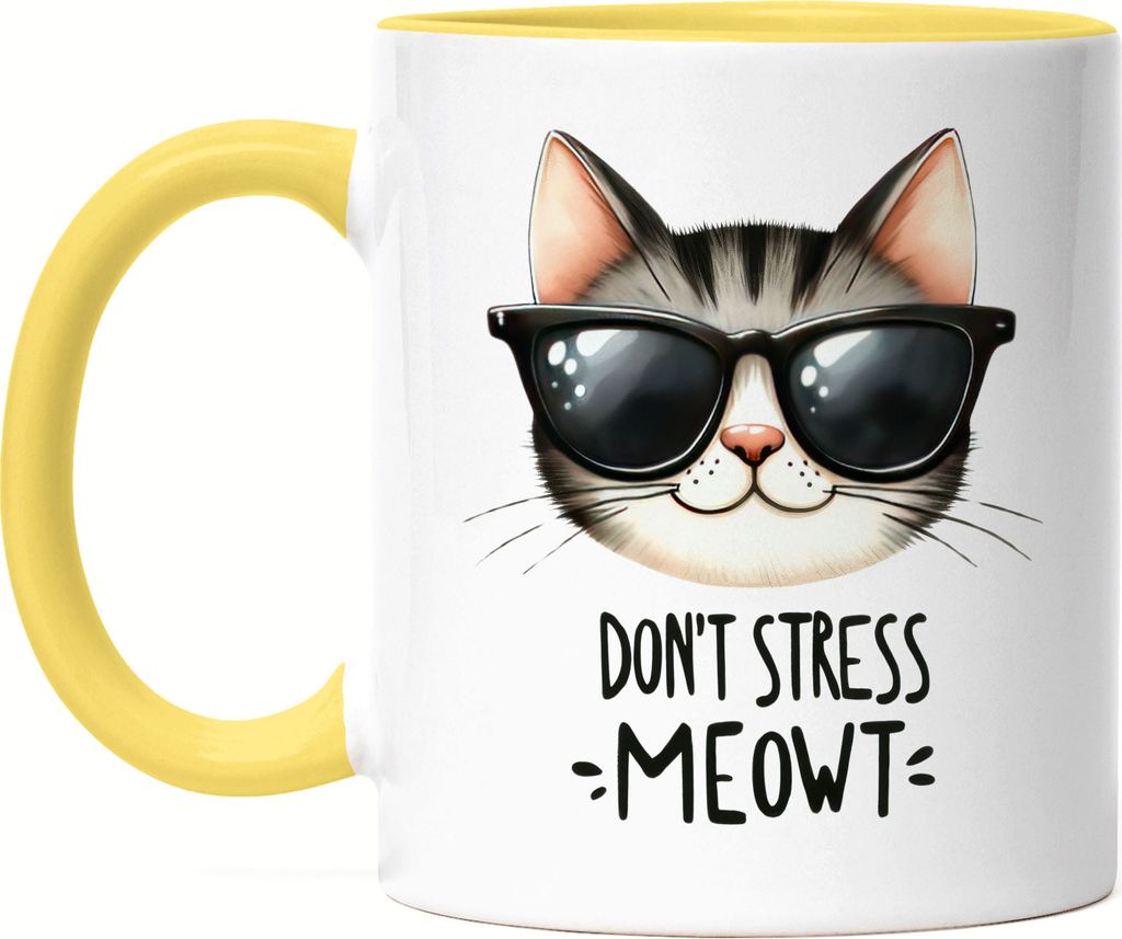 Don’t Stress Meowt Tasse Gelb Katze Lustig Cool Geschenkidee für Katzenliebhaber