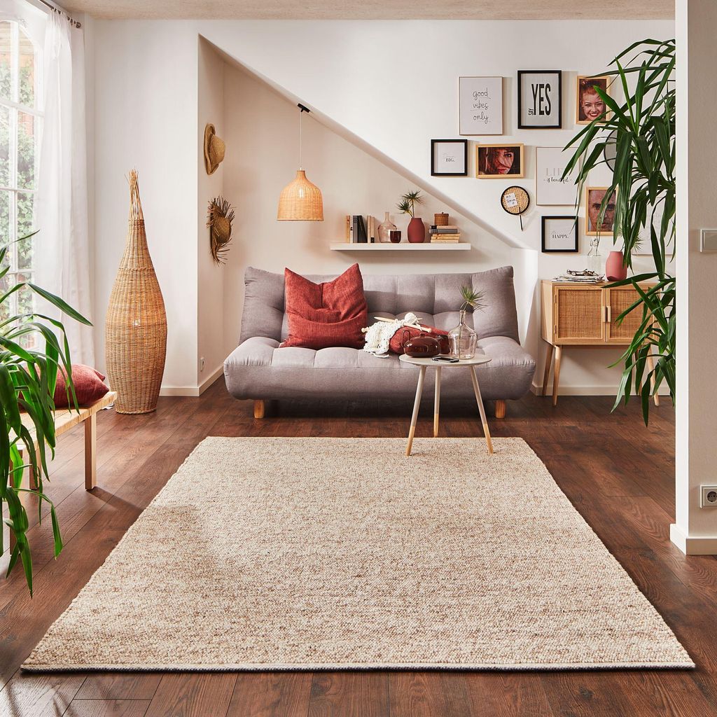 Steffensmeier Handweb Teppich Stillach | Wolle Schurwolle Neuseeland gewalkt, Natur dunkel, handgewebt, Größe: 70x140 cm Wohnzimmer und Schlafzimmer