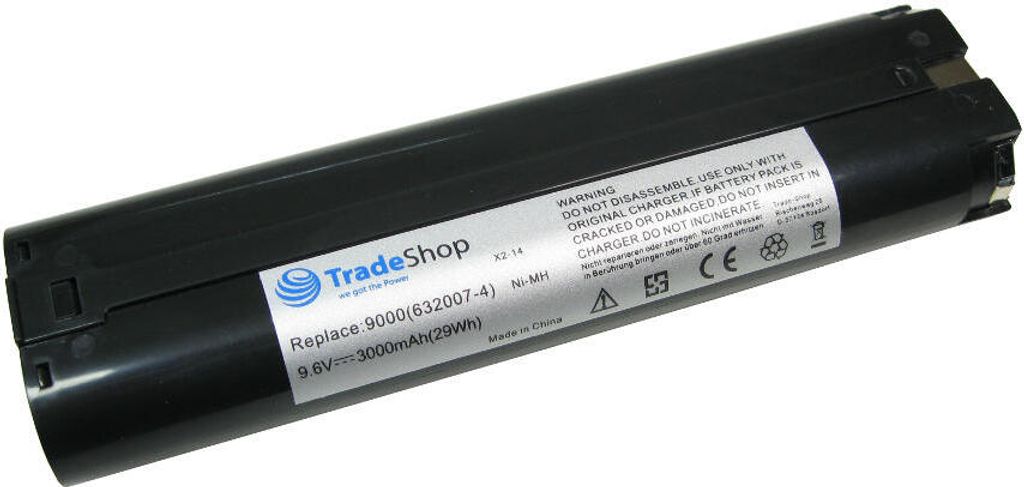 Trade-Shop Ni-MH Akku, 9,6V / 3000mAh für Makita 4093D, 4093DW, 4190D, 4190DB, 4190DW, 4190DWD, 4300D, 4300DW, 4390D, 4390DW, 5090D, 5090DW, 6012H...