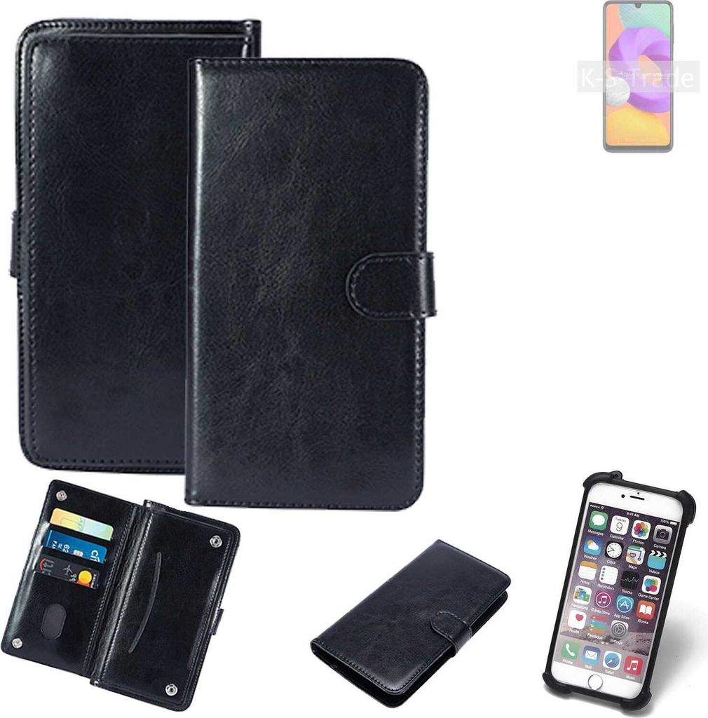 K-S-Trade 360° Hülle kompatibel mit Samsung Galaxy M22 schwarz Kunstleder Case BookCase WalletCase Kunstlederederhülle Handyhülle, Rundumschutz