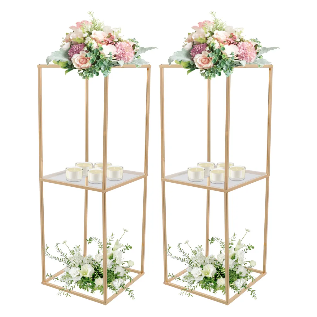 Support fleur mariage métal doré structure géométrique pour réception - 2
