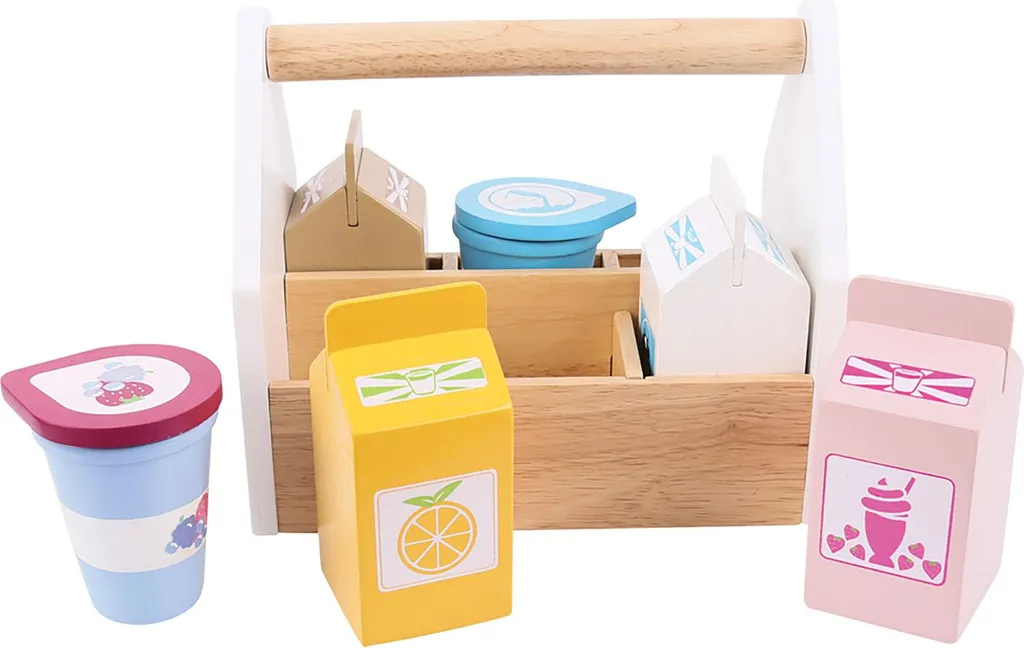Bigjigs Toys Boîte en bois avec produits laitiers, 7 pièces pour enfant