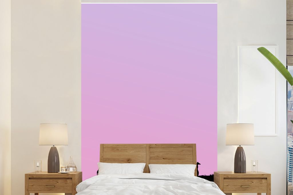 MuchoWow Fototapete für Wohnzimmer oder Schlafzimmer Wandtapete Vinyl Motivtapete Silhouette von Giraffen mit rosa Himmel - 200x300 cm - Wanddek...