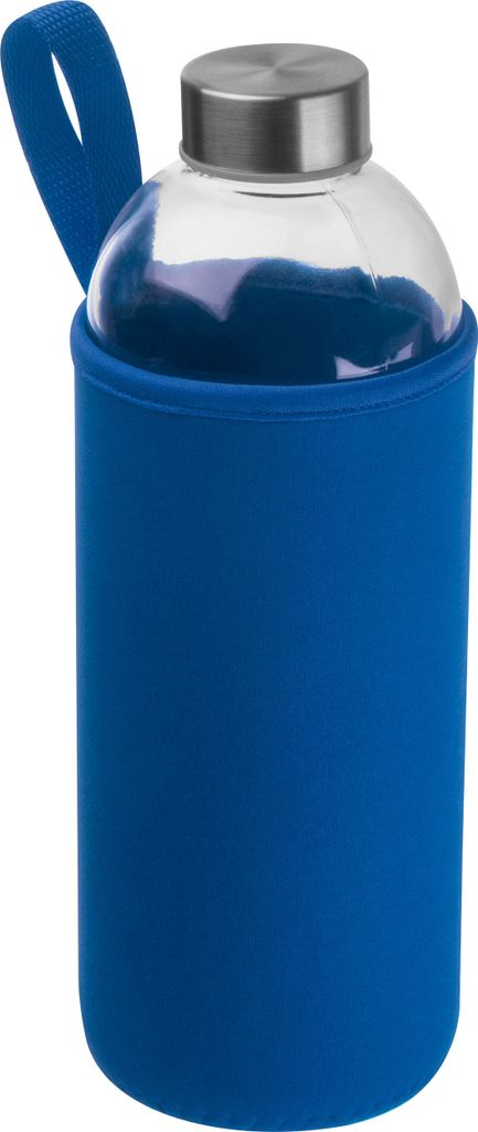 Trinkflasche aus Glas mit Neoprensleeve / 1000ml / Neoprenfarbe: blau