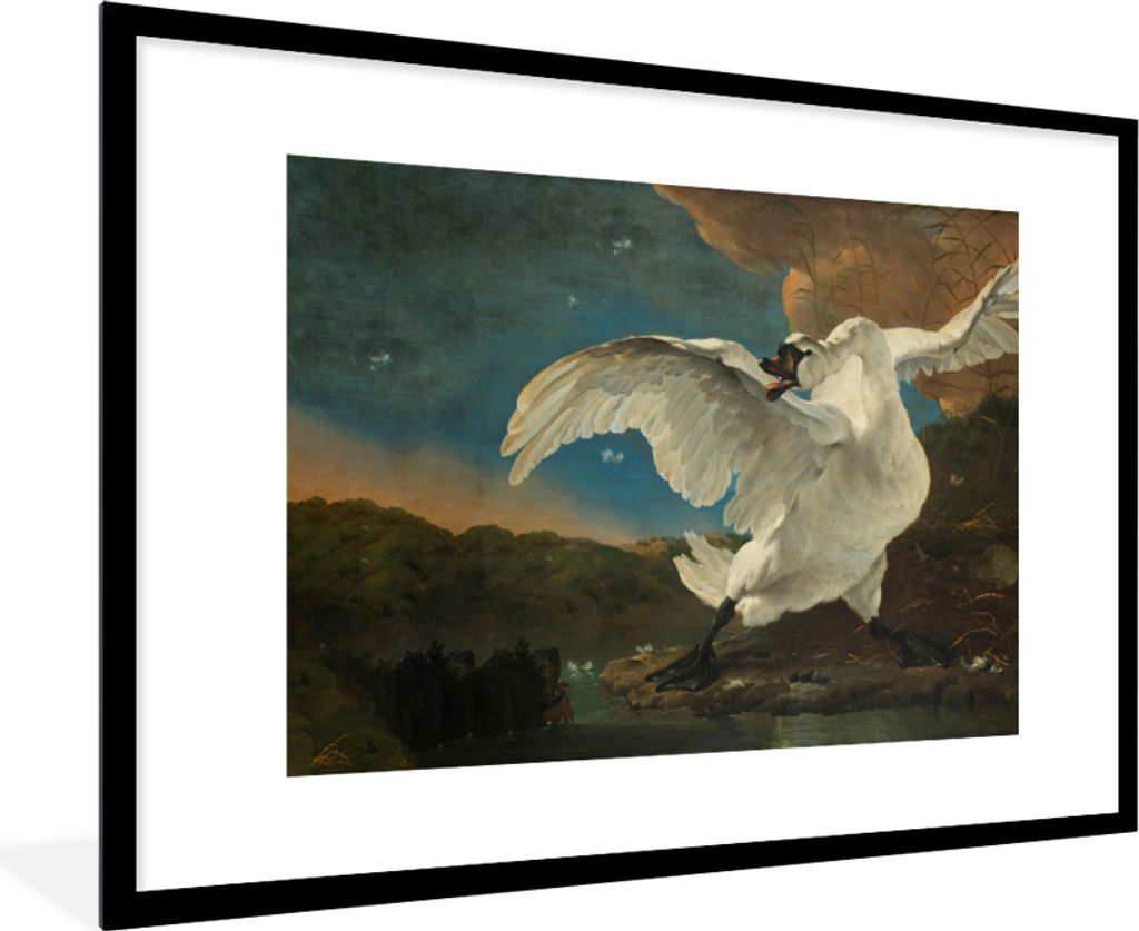 MuchoWow Gerahmtes Poster Schwan - Alte Meister - Jan Asselijn 90x60 cm - Poster mit Schwarzem Bilderrahmen Wandposter Rahmen Foto Bilder - Wandd...