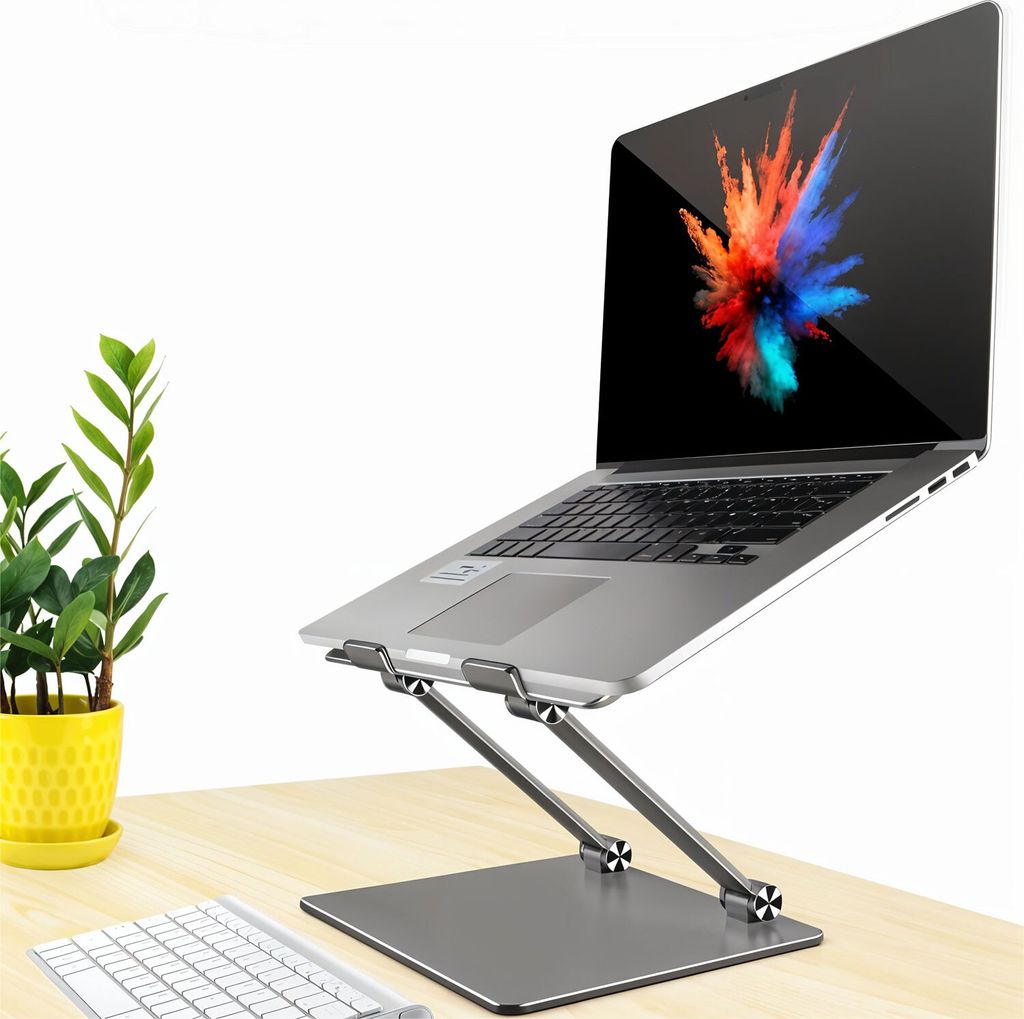 Rialzo regolabile per laptop, supporto girevole a 360 gradi con supporto per telefono, pieghevole per scrivania, ergonomico per MacBook e tutti i notebook fino a 17,3, grigio