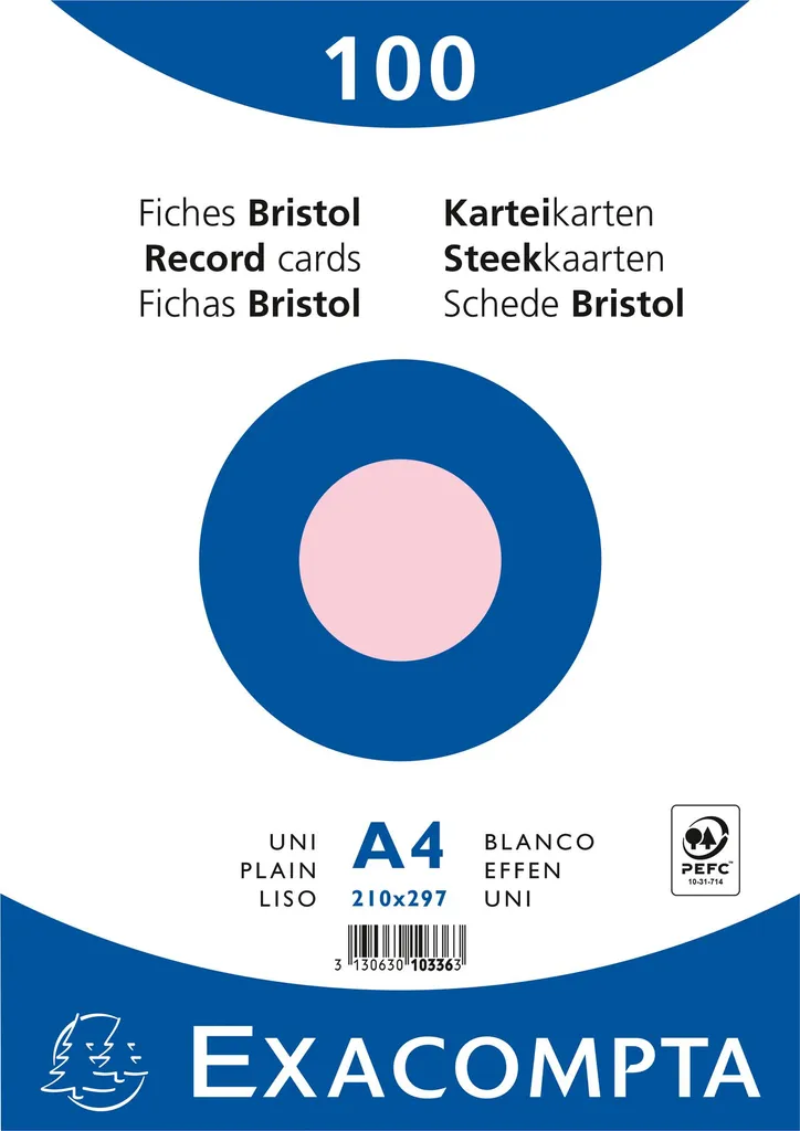 Lot 1000 fiches bristol roses A4 210x297mm unies Exacompta 10336E