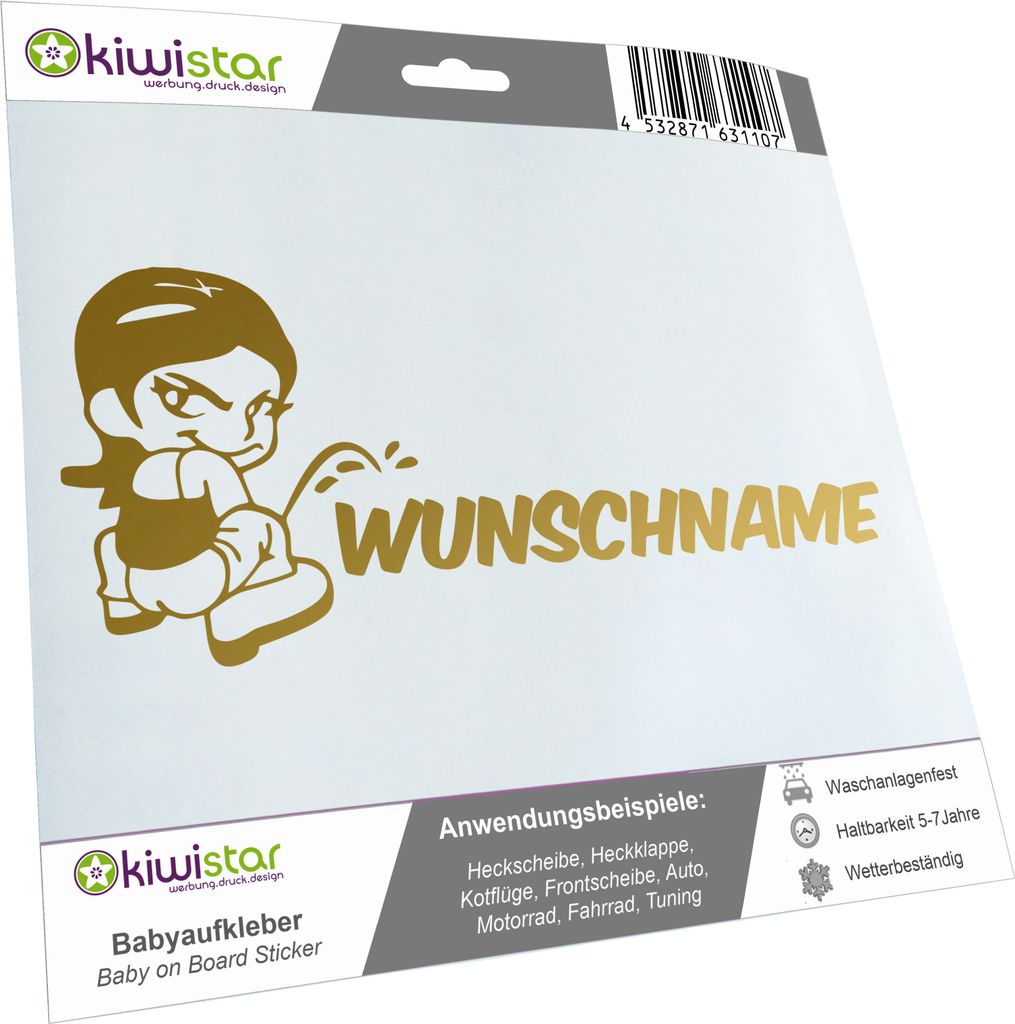 Kiwistar - Autoaufkleber - Piss on Wunschname - Mädchen - Frau - 24 cm - gold - Pissmännchen - Aufkleber für Auto, Laptop, Fahrrad, LKW, Motorra...