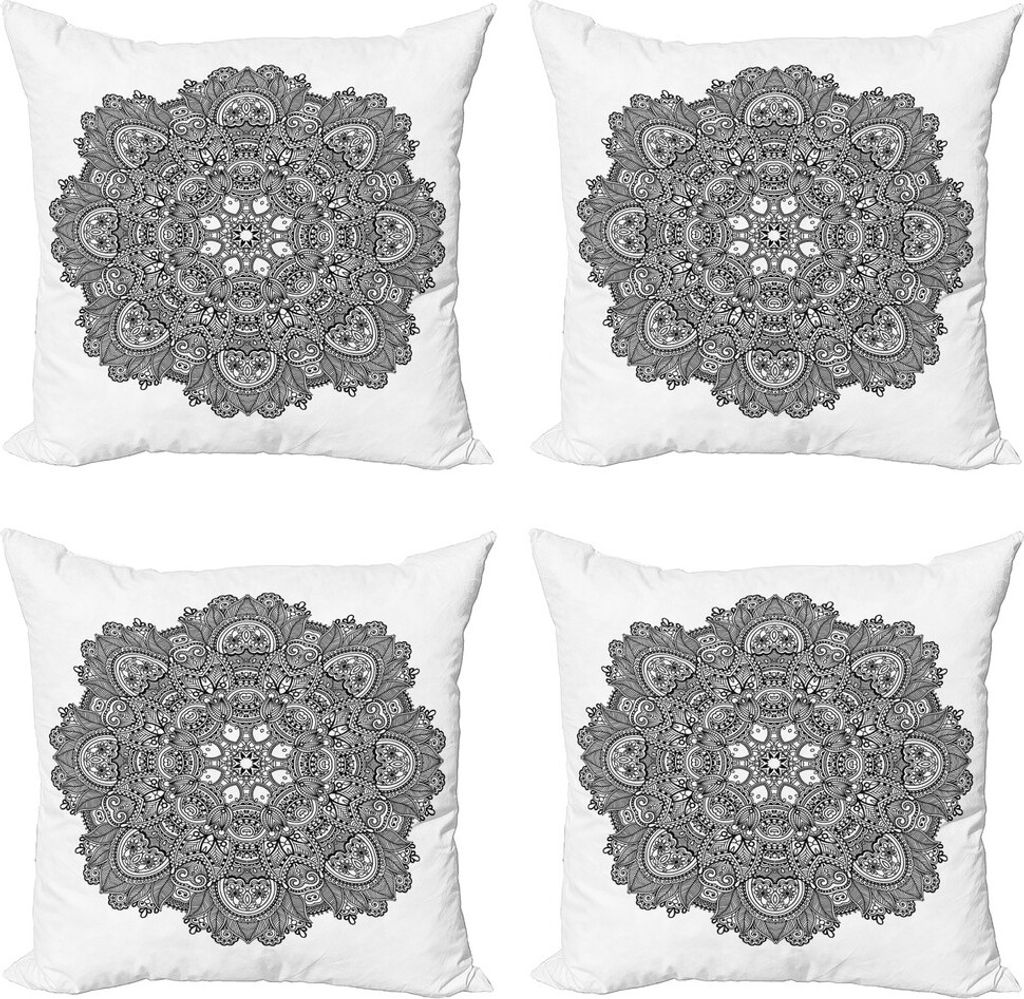 ABAKUHAUS Lotus Kissenbezug Set (4 Stück), Detaillierte Mosaic Theme, Moderner Doppelseitiger Digitaldruck, 45 cm x 45 cm, Schwarz-Weiss