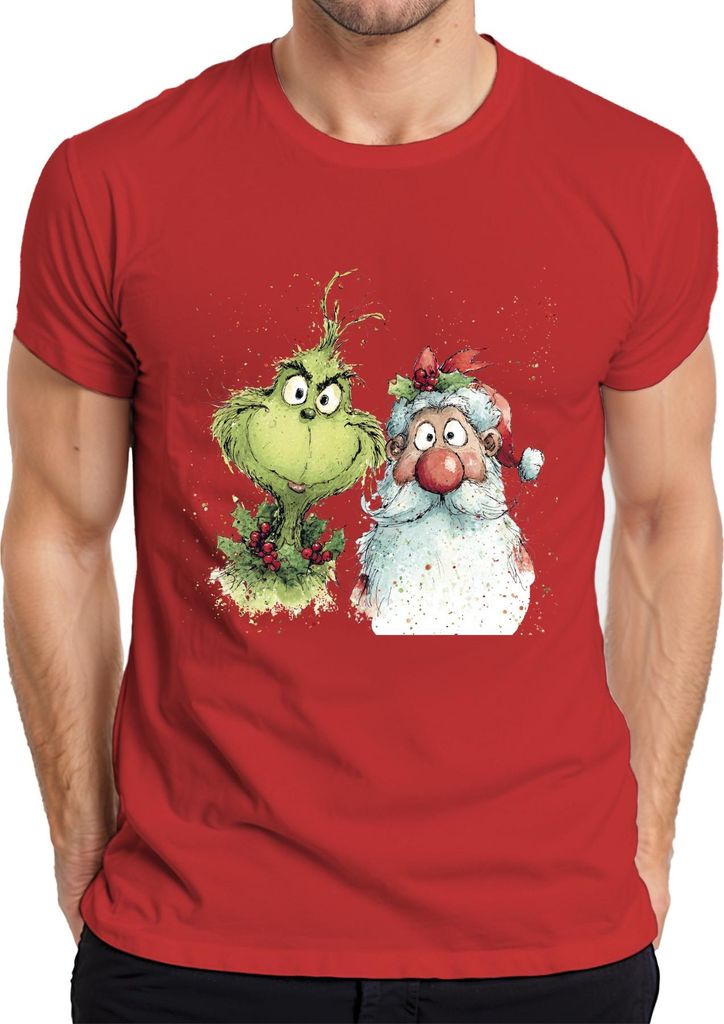 Grinch Weihnachtsmann lustig Weihnachten Geschenk Vintage Herren T-Shirt, Rot, XL