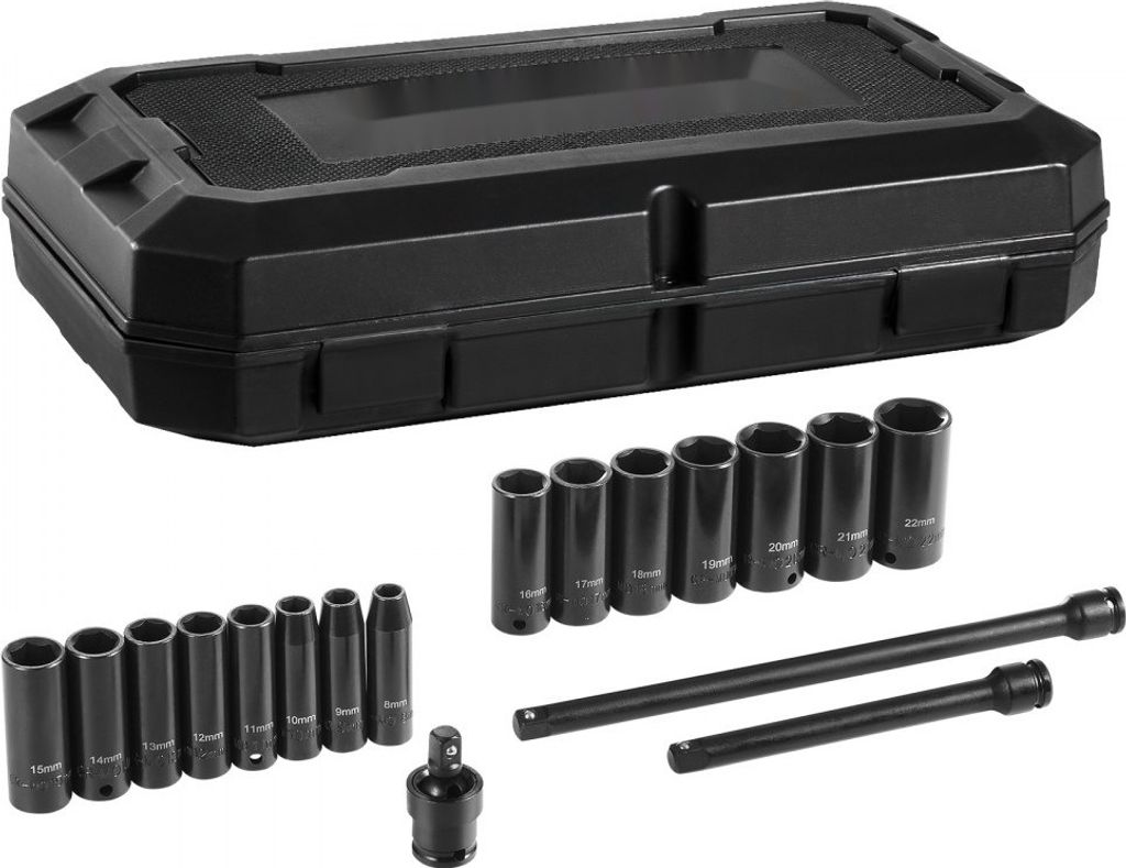 18-teiliges Schlag-Steckschlüsselsatz Set - 6-Kant 3/8 Zoll Antrieb - Werkzeugkoffer für Handwerk und Reparaturen