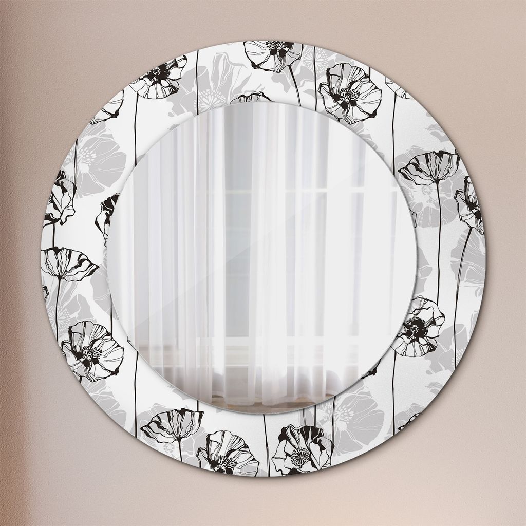 Modern Spiegel - Wandspiegel Design Wandmontage – Badspiegel mit Aufdruck - Rundspiegel - Blumen Mohnblumen - Runder: Ø50cm