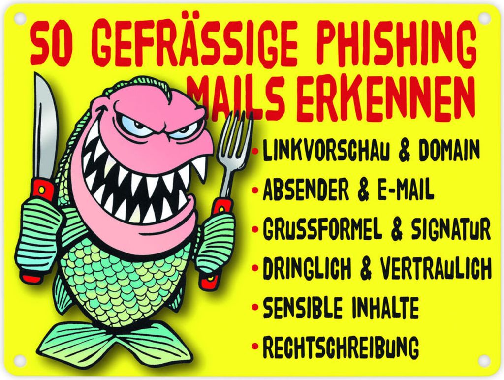 Phishing Mails Metallschild in 15x20 cm in gelb zum Thema Phishing Mails
