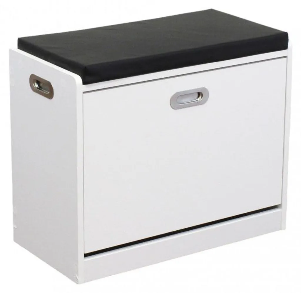 Meuble chaussures 2 compartiments Eusebia blanc avec poignées et banc