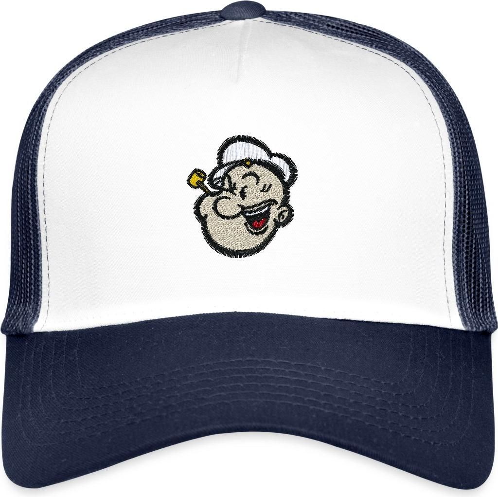 Spreadshirt Popeye Als Stickmotiv Trucker Cap, One size, Weiß/Navy