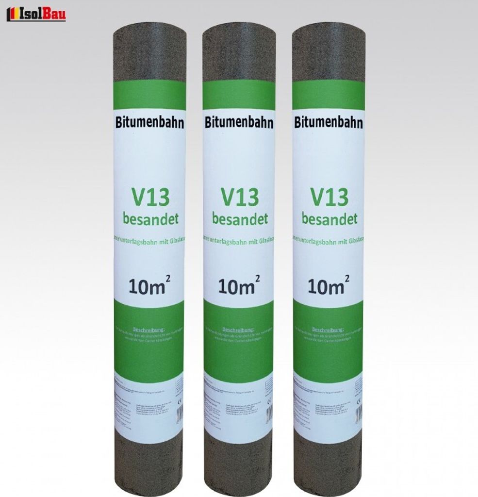 Isolbau Dachpappe V 13 besandet mit Glasvlieseinlage 30 m2 3 Rollen Dachbahn Glasvlies Bitumen