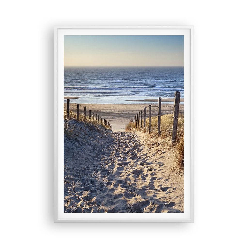 Gerahmtes Poster - Weißer Rahmen - Meer Strand Düne - 70x100 cm - Wand Bild - Wanddeko - Wandbilder - Kunstposter - Wandposter - Bilderrahmen - B...