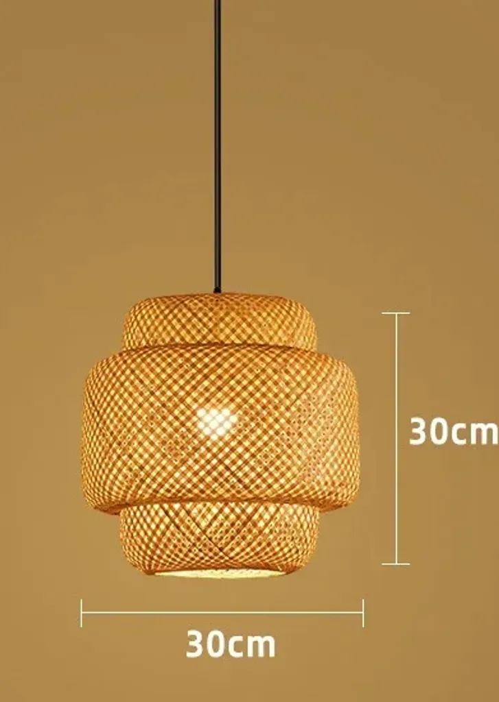 Suspension en bambou tressé main 30cm douille E27 luminaire naturel