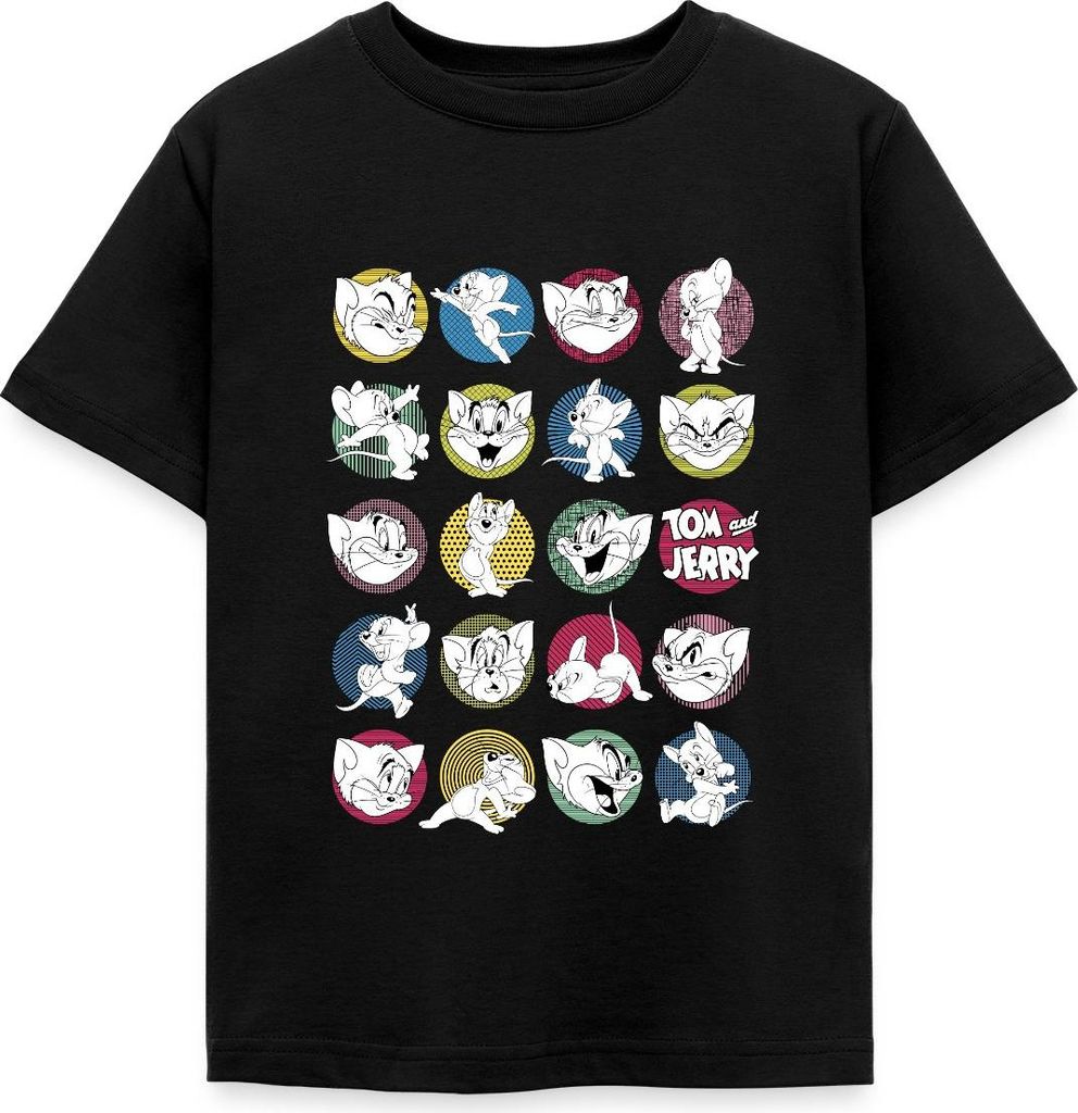 Spreadshirt Tom Und Jerry Ikonische Ausdrücke Kinder T-Shirt, 110/116 (5-6 Jahre), Schwarz