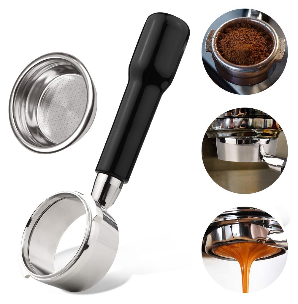58 mm 2 Ohren, Edelstahl, bodenloser, nackter Siebtraeger, Kunststoff, Kaffeegriff, Tasse, Filterkorb fuer GAGGIA CLASSIC EVOLUTION ESPRESSO BABY C...